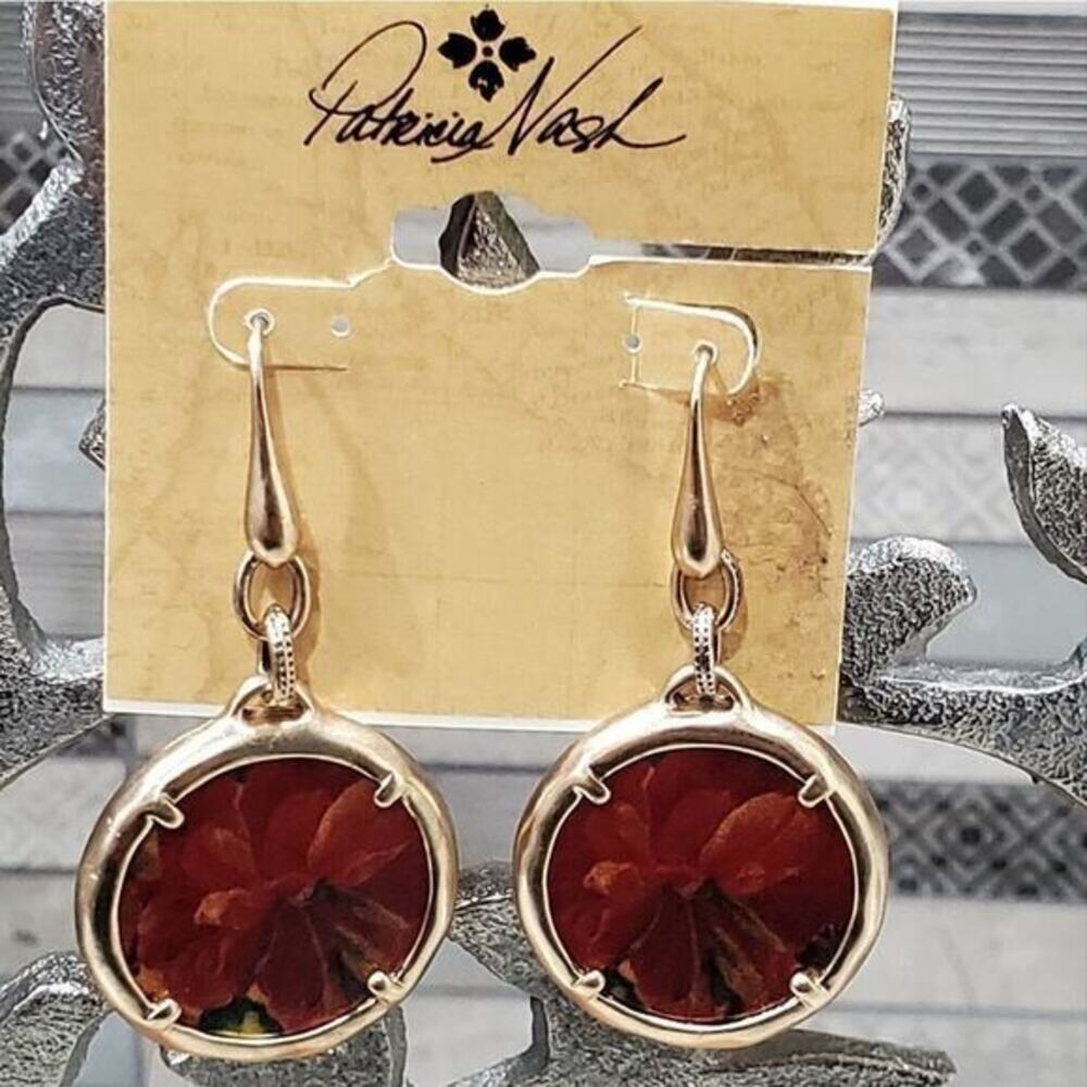 Patricia Nash red leather rose flower‎ earrings new!!!